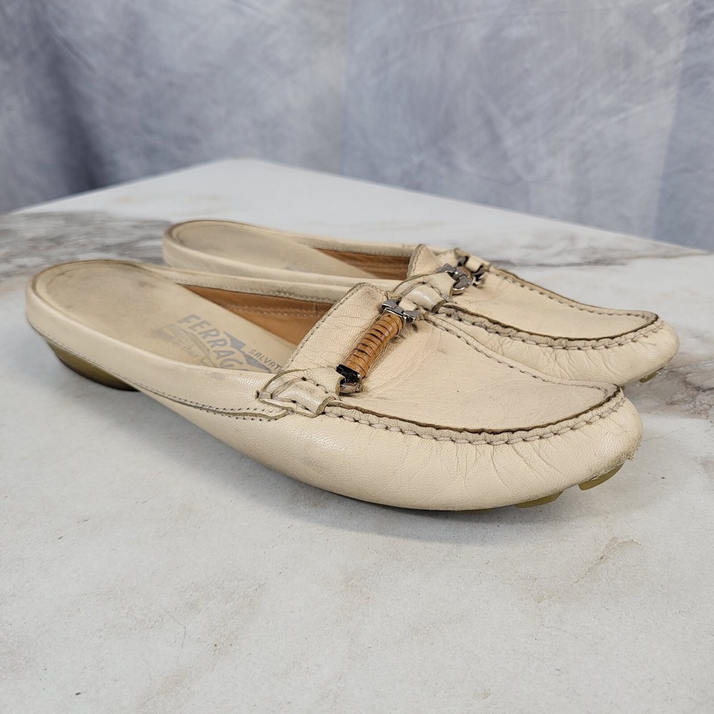 Salvatore Ferragamo Arema Gancini Strap Mules Women's 5 C Beige